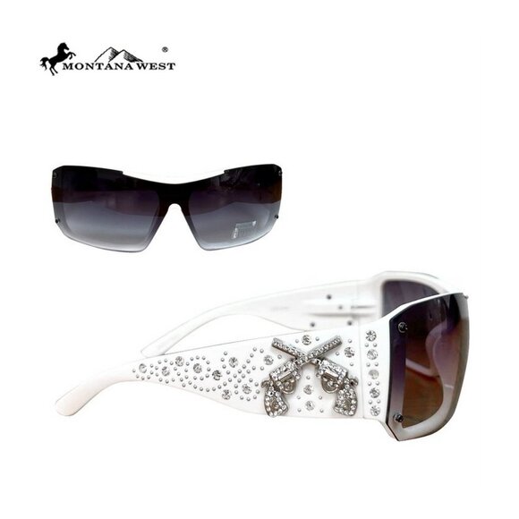 Montana West Sunglasses in White w/Silver Duo Guns Concho Accents main image 5